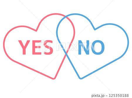 ピンクと青のYESとNOの文字入りシンプルなハートマークアイコン ピンクと青のYESとNOの文字入りシンプルなハートマークアイコン 125350188