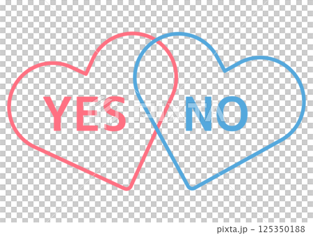 ピンクと青のYESとNOの文字入りシンプルなハートマークアイコン ピンクと青のYESとNOの文字入りシンプルなハートマークアイコン 125350188