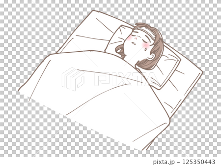 Illustration of a little girl sleeping with a fever 125350443