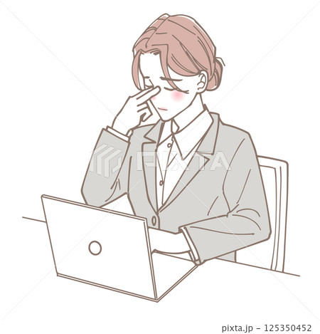 目が疲れているビジネスマンの女性のイラスト 125350452