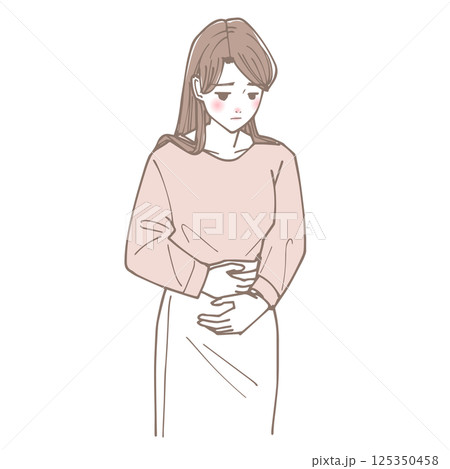 お腹を抑えている女性のイラスト 125350458