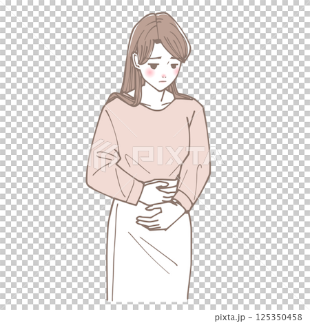 お腹を抑えている女性のイラスト 125350458