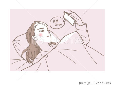 途中覚醒してしまった女性のイラスト 125350465