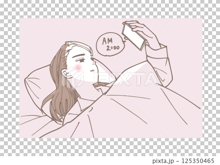 途中覚醒してしまった女性のイラスト 125350465