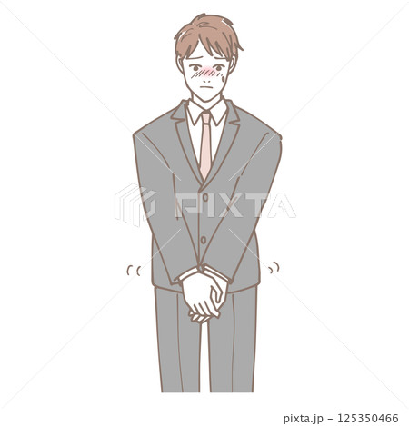 股間に手をやってモジモジしている男性 股間に手をやってモジモジしている男性 125350466