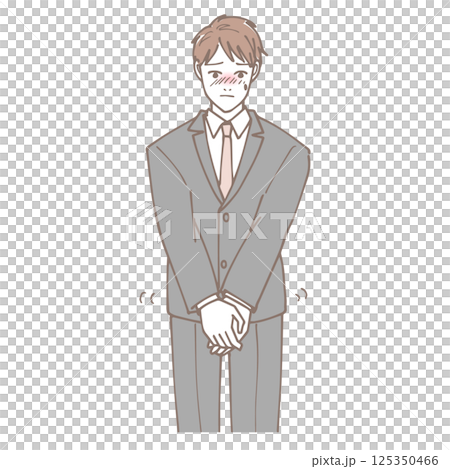 股間に手をやってモジモジしている男性 股間に手をやってモジモジしている男性 125350466