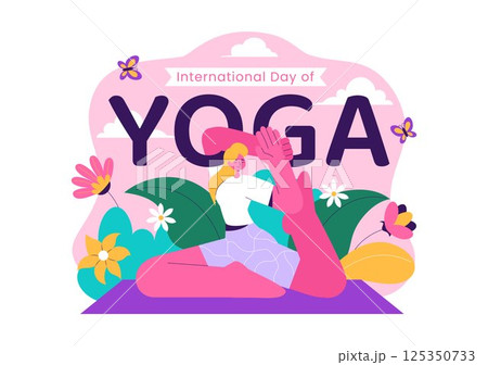 International Yoga Day Vector Illustration on June 21, featuring a Woman Practicing Yoga Poses or Meditation in a Flat Style Healthcare Background 125350733
