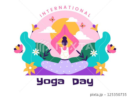 International Yoga Day Vector Illustration on June 21, featuring a Woman Practicing Yoga Poses or Meditation in a Flat Style Healthcare Background 125350735