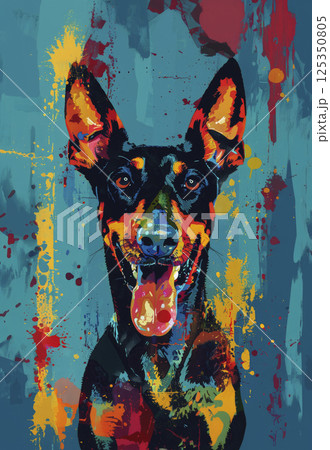 Contemporary art collage of black dog, Illustration animal poster, Funky style, Pop art style, Generative AI 125350805