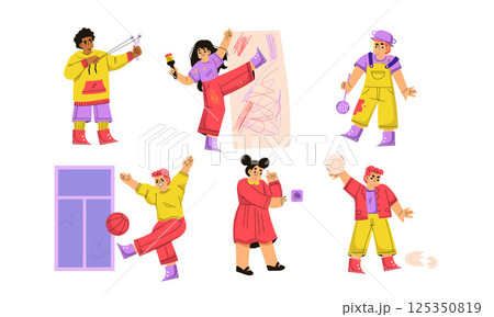 Colorful Characters Working Together on a Variety of Creative Activities and Projects 125350819