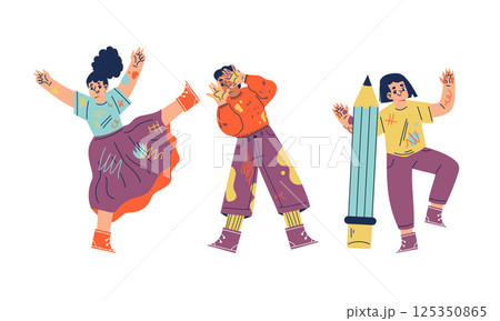 Dynamic and Engaging Illustration Featuring Creative Individuals Set in Vibrant Colors 125350865