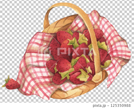 Strawberry Watercolor Picnic Basket with Rustic Farm Style and Cottagecore Charm Strawberry Watercolor Picnic Basket with Rustic Farm Style and Cottagecore Charm 125350988