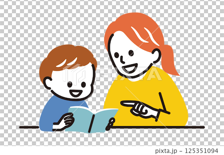 本を一緒に読む親子 125351094