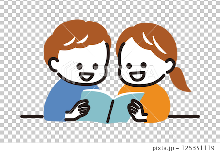 仲良く一緒に本を読む友だち 125351119