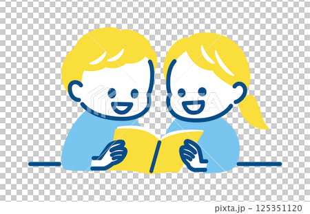 仲良く一緒に本を読む友だち 仲良く一緒に本を読む友だち 125351120