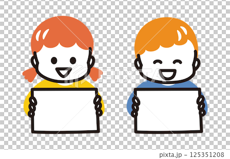 男孩和女孩展示一塊白板 男孩和女孩展示一塊白板 125351208