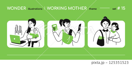 Modern working mother - line design style illustration 125351523