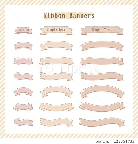 シンプル、ミニマルな、パステルベージュカラーのリボンバナーセット シンプル、ミニマルな、パステルベージュカラーのリボンバナーセット 125351733