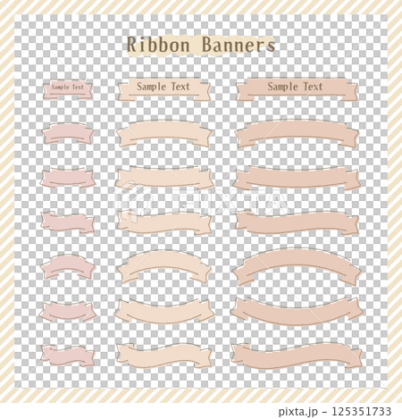 シンプル、ミニマルな、パステルベージュカラーのリボンバナーセット シンプル、ミニマルな、パステルベージュカラーのリボンバナーセット 125351733