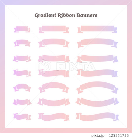 パステルカラーグラデーションのリボンバナーセット 125351736