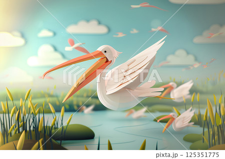かわいいペリカンくん（ペーパークラフト） 125351775