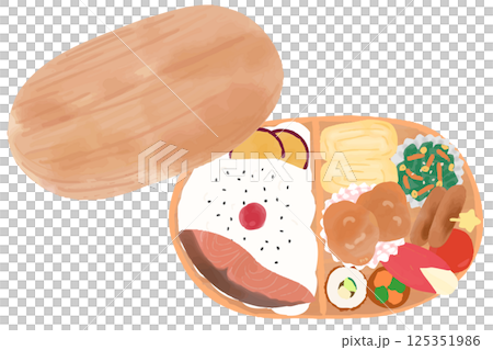 從上方看到的便當/wappa米飯插圖 - 時尚可愛的水彩圖畫書風格插圖 從上方看到的便當/wappa米飯插圖 - 時尚可愛的水彩圖畫書風格插圖 125351986