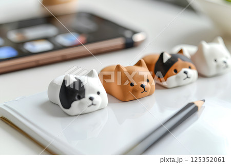 筆記具とかわいいワンコの置物 125352061