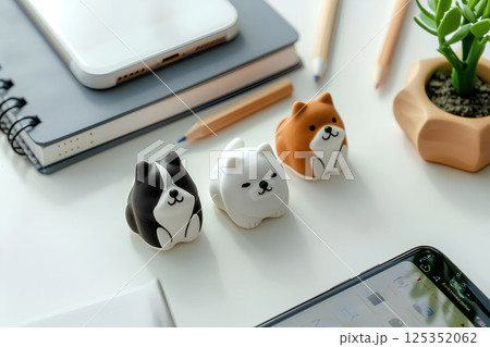 筆記具とかわいいワンコの置物 125352062