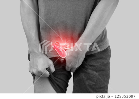 Hernia symptoms shown in body illustration. 125352097