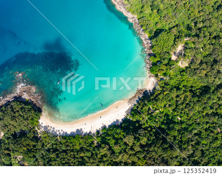 Beautiful colorful sand beach nature background,Amazing beach waves background, Aerial view wide angle sea background 125352419