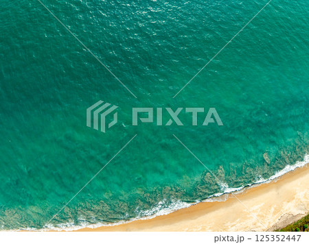Beautiful landscape summer sea beach nature background,Amazing waves texture background, Aerial view wide angle sea background 125352447