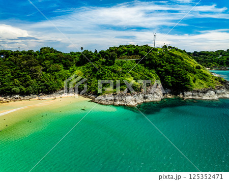 Beautiful landscape summer sea beach nature background,Amazing waves texture background, Aerial view wide angle sea background 125352471