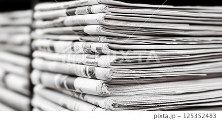 Print media pile of newspapers paper stack paper isolated closeup heap 125352483