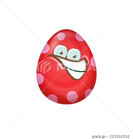 Cartoon red easter egg characters withh dots isolated on white background. Red pattern color egg vector concept illustration. funky sweet easter character with eyes and mouth 125352532
