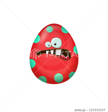 Cartoon red easter egg characters withh dots isolated on white background. Red pattern color egg vector concept illustration. funky sweet easter character with eyes and mouth Cartoon red easter egg characters withh dots isolated on white background. Red pattern color egg vector concept illustration. funky sweet easter character with eyes and mouth 125352537