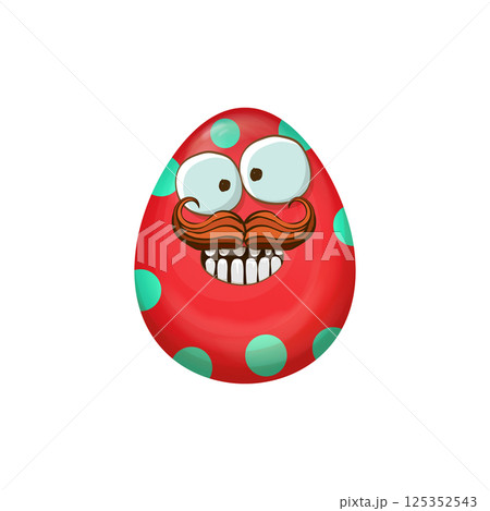 Cartoon red easter egg characters withh dots isolated on white background. Red pattern color egg vector concept illustration. funky sweet easter character with eyes and mouth 125352543