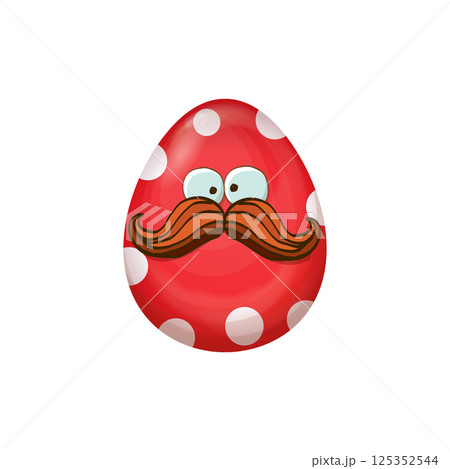 Cartoon red easter egg characters withh dots isolated on white background. Red pattern color egg vector concept illustration. funky sweet easter character with eyes and mouth 125352544