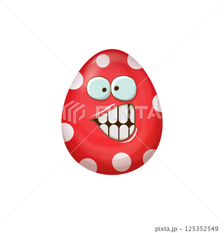 Cartoon red easter egg characters withh dots isolated on white background. Red pattern color egg vector concept illustration. funky sweet easter character with eyes and mouth 125352549