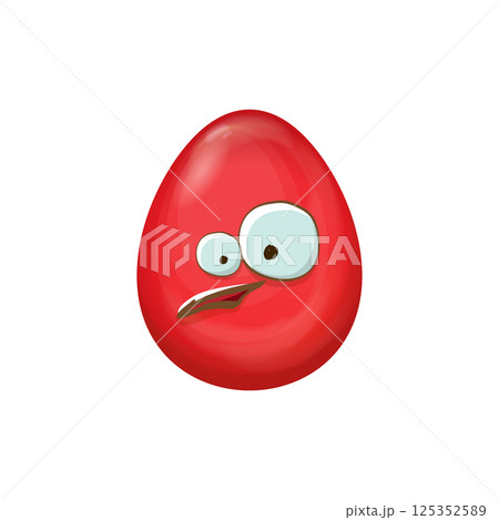 Cartoon red easter egg cartoon characters isolated on white background. Red color egg vector concept illustration. funky sweet easter character with eyes and mouth 125352589