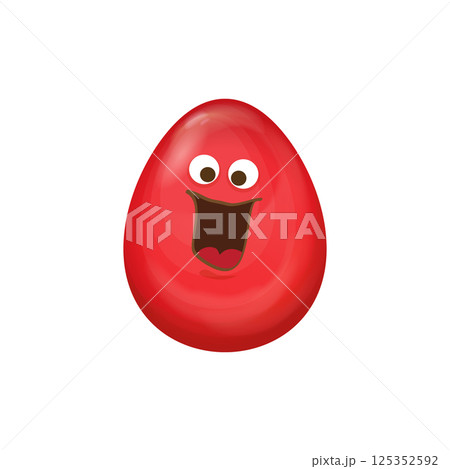 Cartoon red easter egg cartoon characters isolated on white background. Red color egg vector concept illustration. funky sweet easter character with eyes and mouth Cartoon red easter egg cartoon characters isolated on white background. Red color egg vector concept illustration. funky sweet easter character with eyes and mouth 125352592