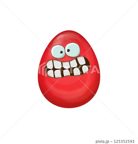 Cartoon red easter egg cartoon characters isolated on white background. Red color egg vector concept illustration. funky sweet easter character with eyes and mouth Cartoon red easter egg cartoon characters isolated on white background. Red color egg vector concept illustration. funky sweet easter character with eyes and mouth 125352593