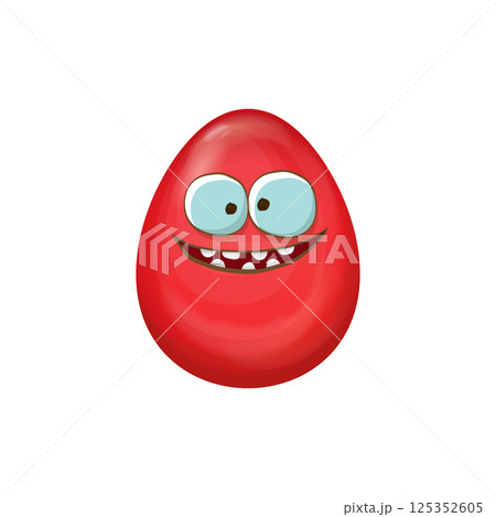 Cartoon red easter egg cartoon characters isolated on white background. Red color egg vector concept illustration. funky sweet easter character with eyes and mouth 125352605