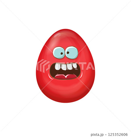 Surprised Easter Egg Cartoon Character with Wide Eyes and Open Mouth, Funny Holiday Design for Spring Celebrations and Easter Greetings 125352606