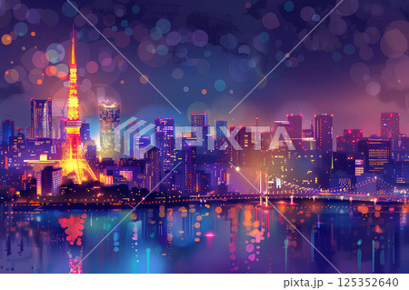 東京タワーと美しい東京の夜景（3D）-2 125352640