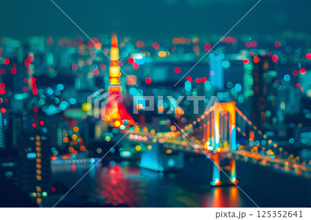 東京タワーと美しい東京の夜景（3D）-2 125352641