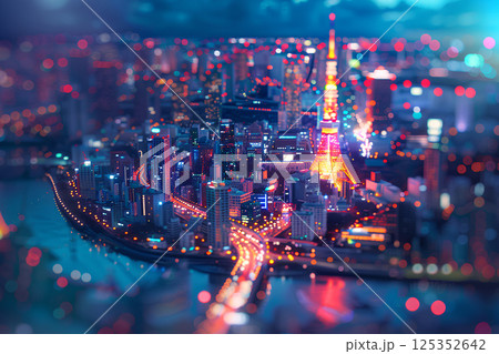 東京タワーと美しい東京の夜景（3D）-2 125352642