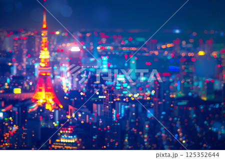 東京タワーと美しい東京の夜景（3D）-2 125352644