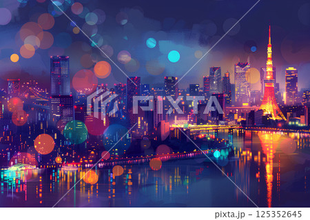 東京タワーと美しい東京の夜景（3D）-2 125352645