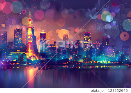 東京タワーと美しい東京の夜景（3D）-2 125352646