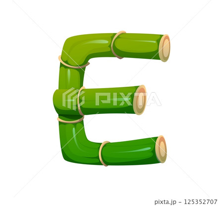 Forest bamboo plant font letter E. China garden plant type symbol, Asian jungle nature and eco bamboo isolated cartoon vector typeset sign. Japan forest tree branch English alphabet font element 125352707